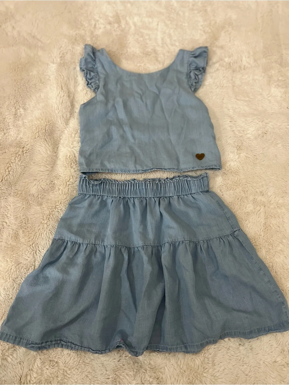 Light Blue Ruffle Sleeve Crop Top & Skirt Set - Kids Dress